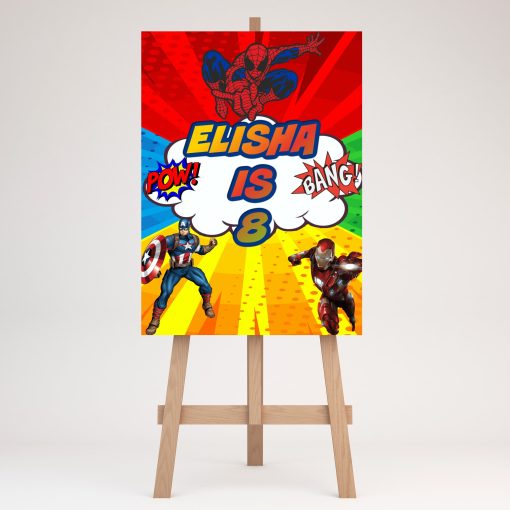 Superhero Backdrop, Banner, Poster Sign, Board, Superheroes Birthday Party UK Printed Banner Scene setter Spiderman|Iron Man|Captain America
