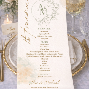 Wedding Menu Card