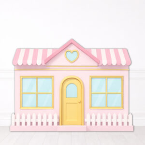 Pink House with White Fence Backdrop